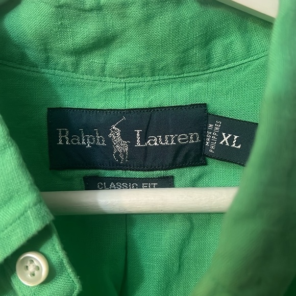 Ralph Lauren Classic Fit Green Linen Short Sleeve Button Down Shirt size XL - Picture 4 of 6